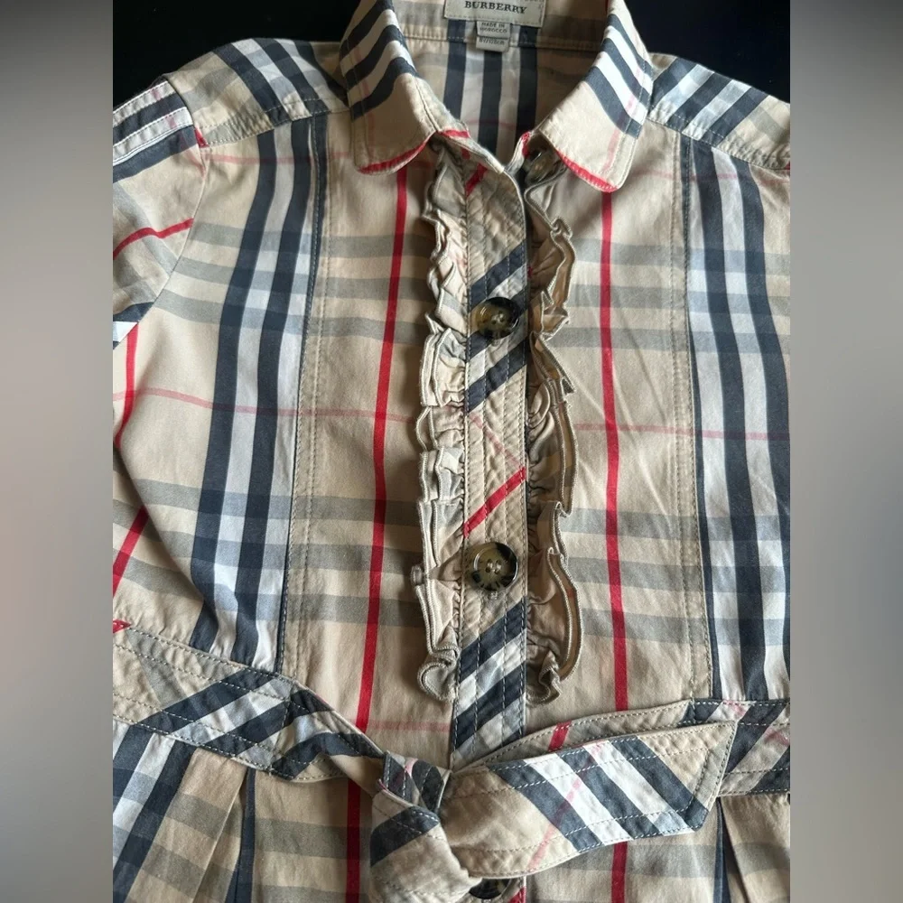 Burberry Plaid Long Sleeve Tie Front Shirt Dress - Picture 3 of 6